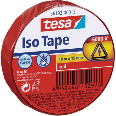 tesa Isolierklebeband, 10m x 15mm, rot, rot