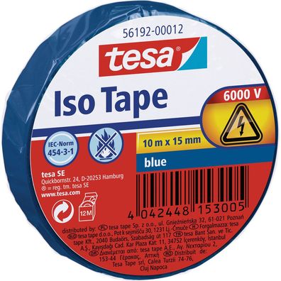 tesa Isolierklebeband, 10m x 15mm, blau, blau