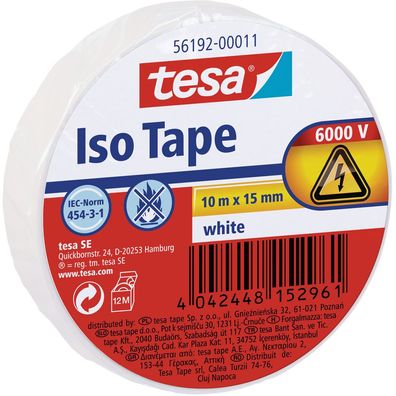 tesa Isolierklebeband, 10m x 15mm, weiß, weiß