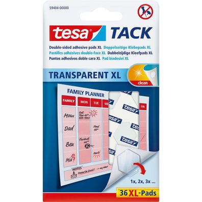 tesa Klebepads XL TACK, 3cm², wiederverwendbar, transparent