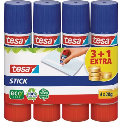 tesa Klebestifte, 3er Pack + 1 gratis, 20g, weiß