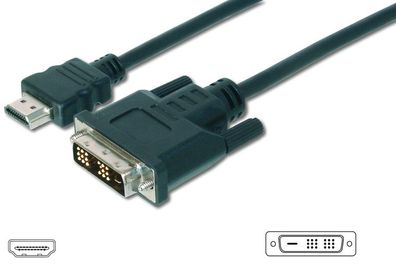 Digitus HDMI-Adapterkabel Typ A-DVI(18 + 1) St/St, 3.0m, Full HD