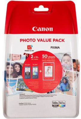 Canon Tintenpatrone PG-560XL/ CL-561XL B/ C/ M/ Y + Fotopapier