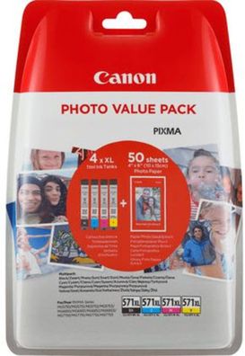 Canon Tintenpatrone CLI-571XL Multipack (C/ M/ Y/ BK) + Fotopapier