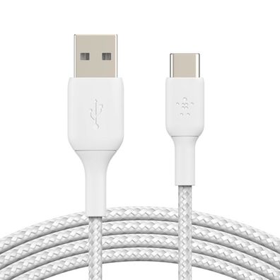 Belkin USB-C/ USB-A Kabel ummantelt, 15cm, weiß