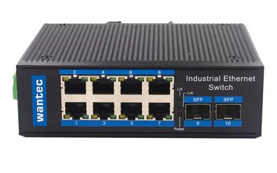 wantec Ind. Fiber Ethernet Switch für Hutschiene 8 Port+2 SFP