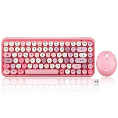 Perixx Periduo-713 DE, Mini Tastatur und Maus Set, Retro Vintage Design, rosa