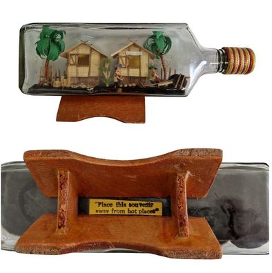 Vintage Philippinen Souvenir Miniatur Dorf Bula Fiji in quadratischen Glasflasche