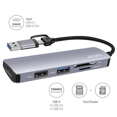 4smarts 5 in1 Universal Mulitport USB Hub spacegrau