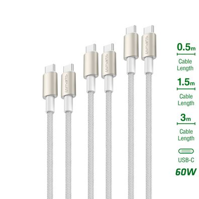 4smarts USB-C auf USB-C Kabel PremiumCord 60W 3erSet weiß/ silb