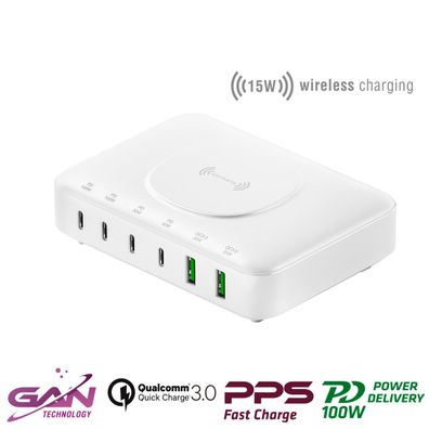 4smarts 7in1 GaN Ladestation 100W Wireless Charger, weiß