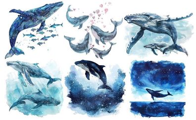 Bügelbild Bügelmotiv Wal Buckelwal Meer Ozean Junge Mädchen verschiedene Größen