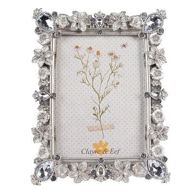 Clayre & Eef Bilderrahmen 10x15 cm Silberfarbig Kunststoff Glas Blumen
