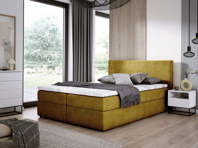 Boxspringbett SIMPLE 180x200 cm Doppelbett Bett mit Bettkasten Matratze Topper - Gelb