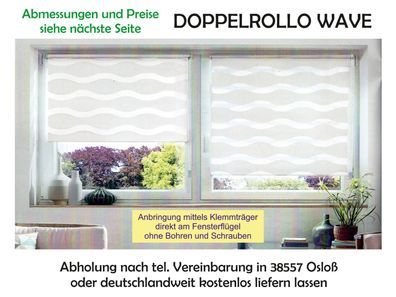 Doppelrollo Wave mit KIemmträgern 60 x 150 cm weiß