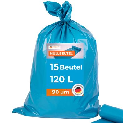Müllsäcke 120 Liter - extrem starke blaue Müllbeutel - 90µ reißfeste Abfallsäcke