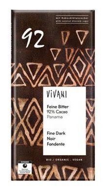 Vivani 6x Feine Bitter Schokolade 92 % Cacao Panama mit Kokosblütenzucker 80g