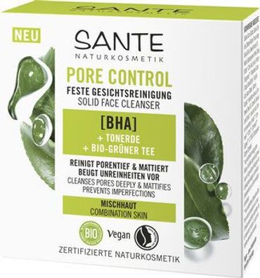 Sante 3x Pore Control Feste Gesichtsreinigung mit BHA, Niacinamid Effekt & Bio-Gr