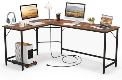 L-förmiger Schreibtisch mit Steckdosen & CPU-Ständer, 168 x 125 x 74,5 cm Ecktisch