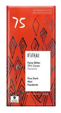 Vivani 3x Feine Bitter Schokolade 75% Cacao Panama mit Kokosblütenzucker 80g