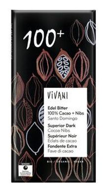 Vivani 3x Edel Bitter 100% Cacao + Nibs, Santo Domingo 80g