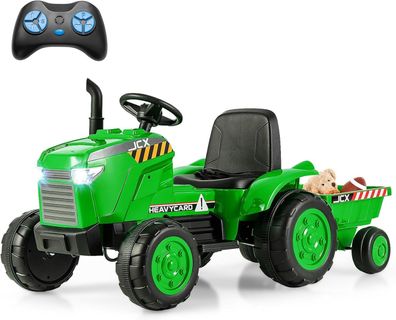 12V Traktor mit Abnehmbarem Anhänger, Kindertraktor Elektrisch mit 2,4G Fernbedienung