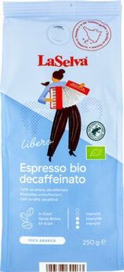 LaSelva 3x Espresso "Libero" - Röstkaffee ganze Bohne, entkoffeiniert 250g