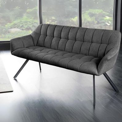 Moderne Sitzbank LYON 165cm mit Lehnen Flachgewebe anthrazit Metallgestell schwarz