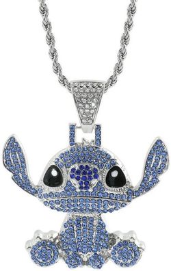 Stitch Halskette in Silber - Lilo & Stitch Schmuck Halsketten mit Zirkonia Kristallen