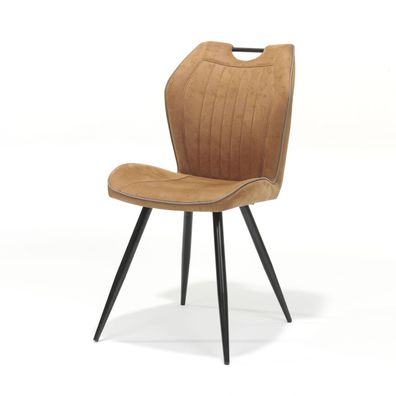 Cobra Stuhl mit Stoff Soft Cognac und Fußgestell Metall Schwarz