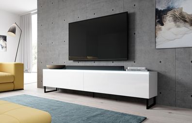 FURNIX Lowboard BARGO 180 TV-Schrank mit Metallfüße OHNE LED Weiß-Weiß glänzend