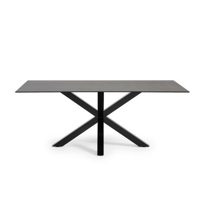 Tisch Argo 200 x 100 cm mit Glasplatte und schwarzen Stahlbeinen