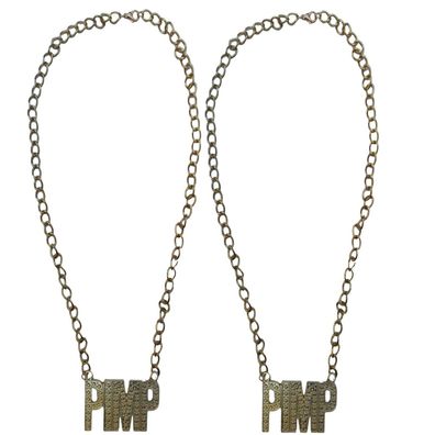 2 x Pimp Kette Gold 65 cm Zuhälter Prolet Gangster Rapper Mottoparty 80er 90er