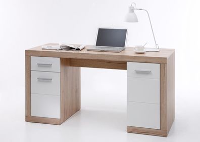 Schreibtisch Can Can Spanplatte Eiche San Remo Dekor Front Weiß Schublade Türen