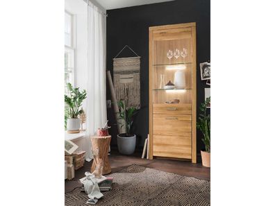 Vitrine I mit Glastür Wohnzimmerschrank 65x204x40 Wildeiche