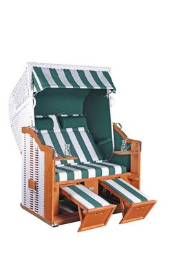 Strandkorb Classic Halbliegemodell 2-Sitzer Weiß/ Grün Gestreift