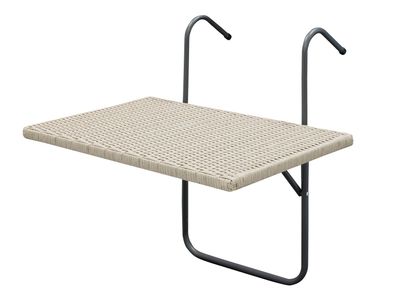 Balkonhängetisch 60x40 cm Metallgestell Grau Polyrattan Grau