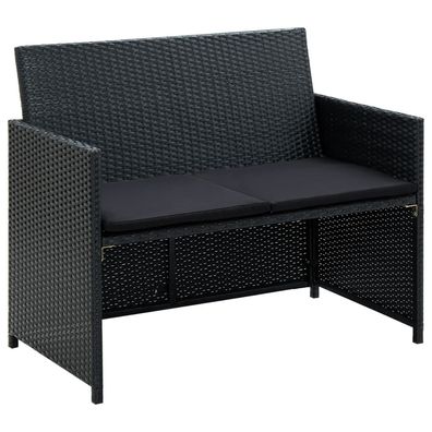 2-Sitzer-Gartensofa aus Polyrattan in Schwarz 100 x 85 x 56 cm