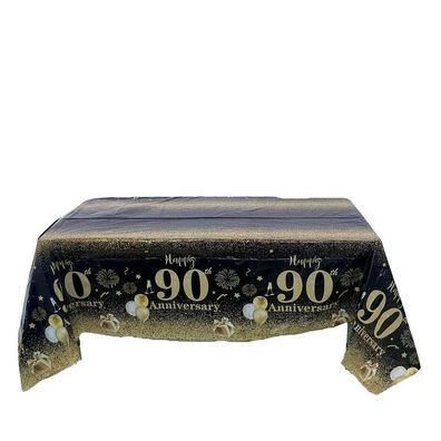 Party Tischdecke schwarz/ gold Aufschrift "90" 137 * 274cm Geburtstag