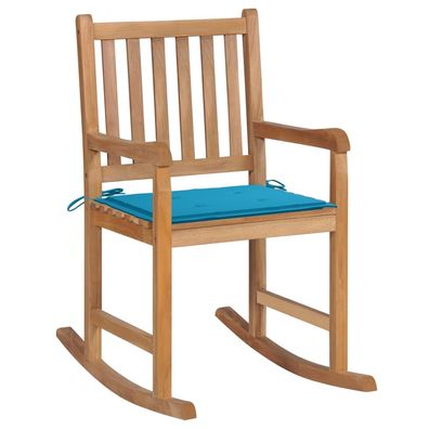 Schaukelstuhl aus Teak mit Kissen in Blau 58 x 106 x 92,5 cm