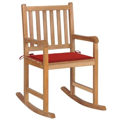 Schaukelstuhl aus Teak mit Kissen in Rot 58 x 106 x 92,5 cm