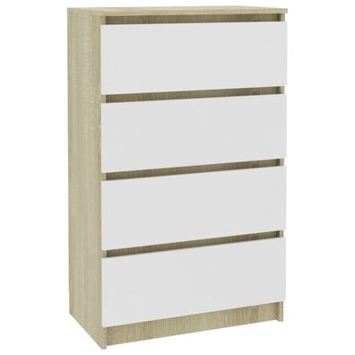 Sideboard aus Holzwerkstoff 60 x 98,5 x 35 cm Weiß Sonoma-Eiche