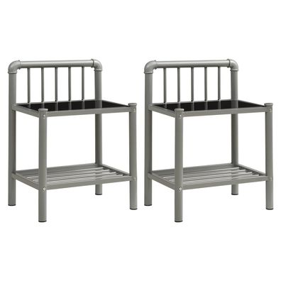 Nachttisch 2er-Set Metall und Glas Grau 45x34,5x62,5 cm