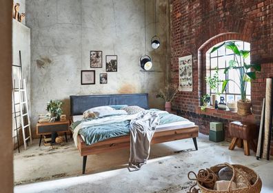 Bett Thisted 180x200 cm Walnussholz Polsterkopfteil Dunkelgrau Metallbeine