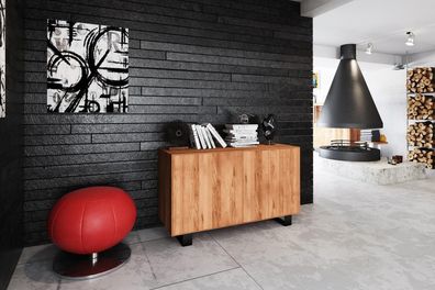 Kommode Leeds Kernbuche massiv 132x50x78 Metallfußgestell Schwarz mit 2 Türen