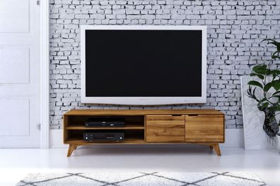 TV-Board Gerg aus Wildeiche massiv 180x40x48 mit 2 Türen und 2 offenen Fächern