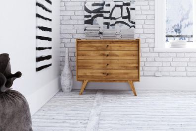 Kommode Jetro Wildeiche massiv 100x90x50 cm mit 4 Schubladen und Holzbeinen