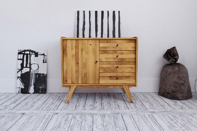 Kommode Jetro Wildeiche massiv 100x90x50 cm mit 4 Schubladen und 1 Tür