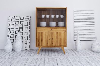 Vitrine Jetro Wildeiche massiv 100x154x50 cm 2 Türen 1 Schublade 1 offenes Fach