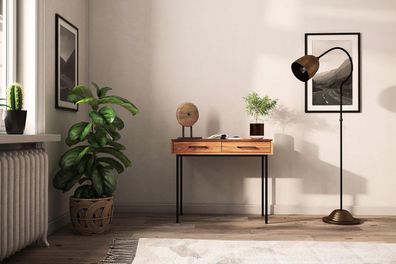 Schminktisch Seiba Kernbuche massiv 97x45x80 mit 2 Schubladen und Metallbeinen